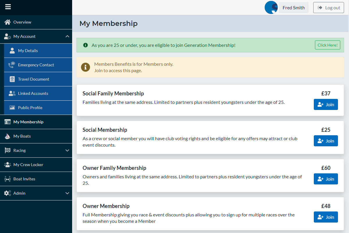 A screenshot of a Membership Portal from The Portal Company